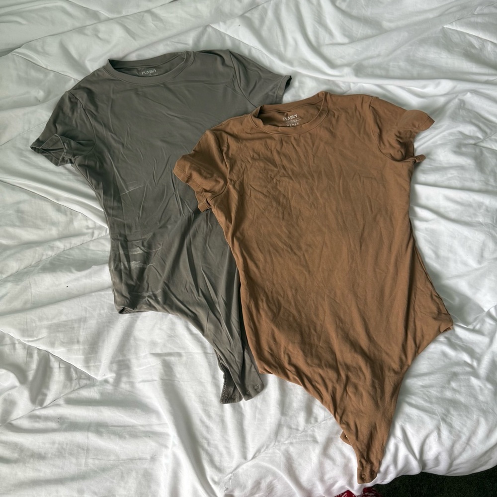 Pumiey brown and gray bodysuit tops smooth medium (deodorant marks come out)